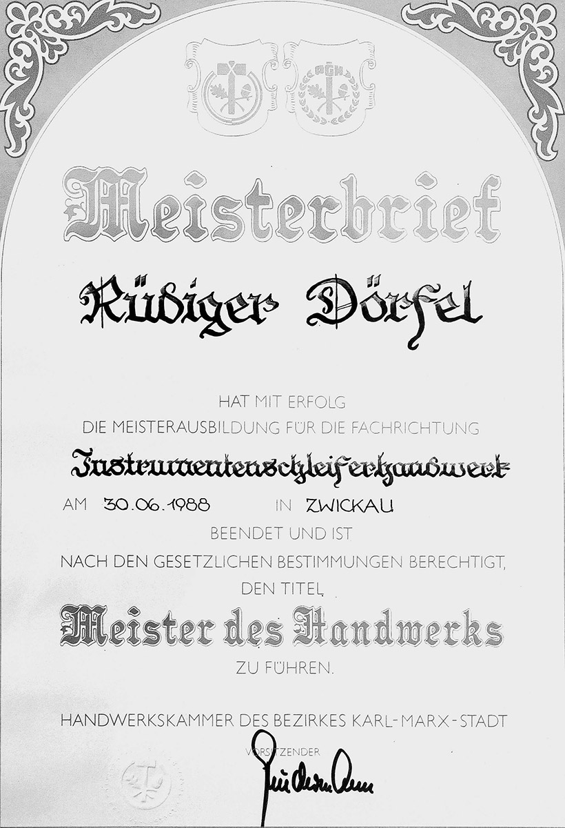 Meisterbrief Rüdiger Dörfel
